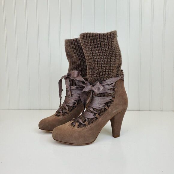 See by Chloe Suede Lace Up Knit Sock Bootie SH-038 - Picture 10 of 12